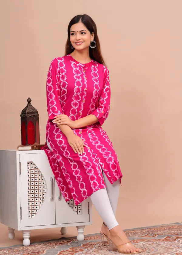 Pink_Regular_Viscose_Rayon_Floral_Print_Calf_Length_Kurta_For_Women