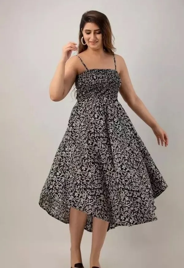 Black_&_White_Viscose_Rayon_Ankle_Length_Fit_And_Flare_Dress_For_Women