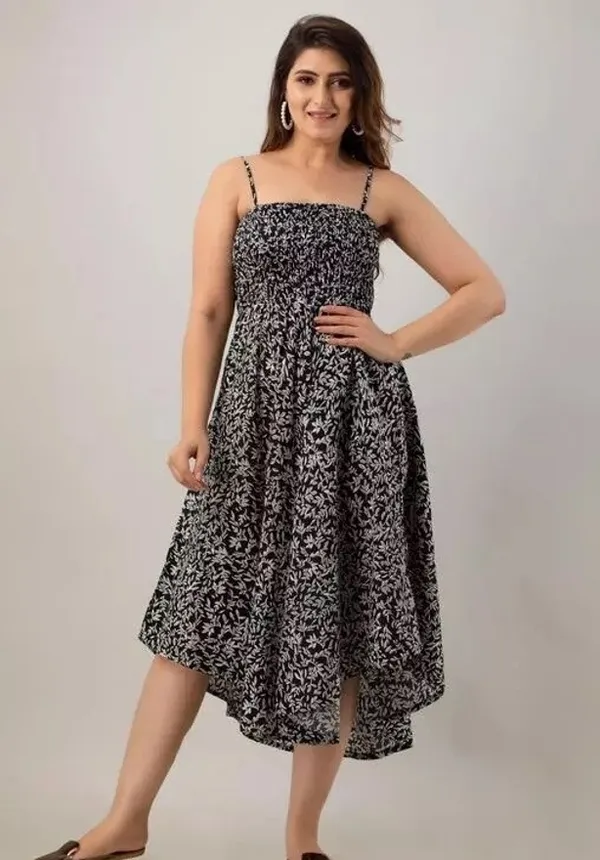 Black_&_White_Viscose_Rayon_Ankle_Length_Fit_And_Flare_Dress_For_Women
