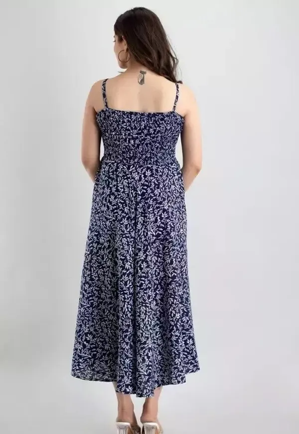 White_&_Dark_Blue_Viscose_Rayon_Ankle_Length_Fit_And_Flare_Dress_For_Women