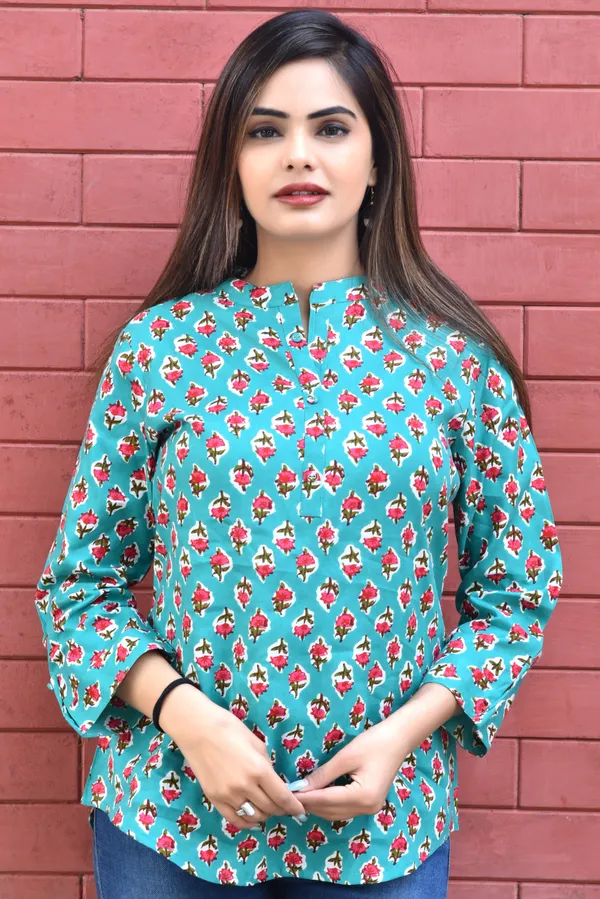 Light_Green_Viscose_Rayon_Casual_Floral_Print_Top_For_Women