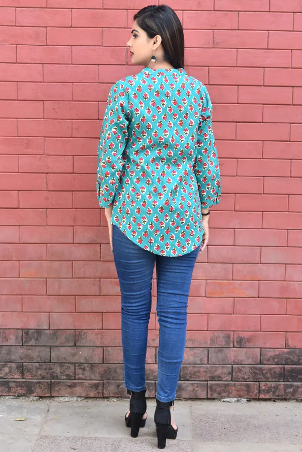 Light_Green_Viscose_Rayon_Casual_Floral_Print_Top_For_Women