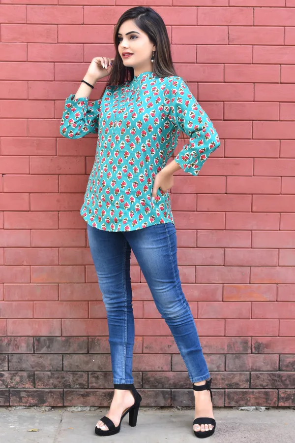 Light_Green_Viscose_Rayon_Casual_Floral_Print_Top_For_Women