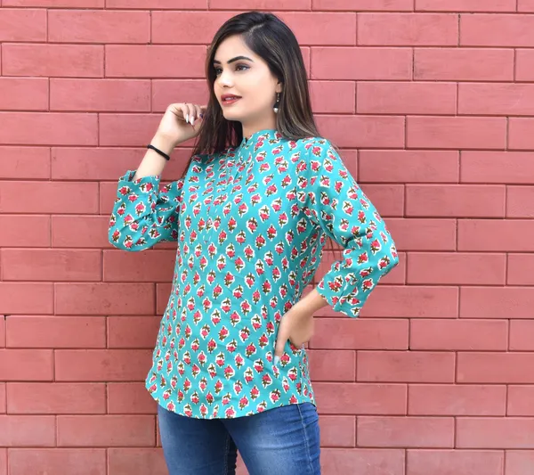 Light_Green_Viscose_Rayon_Casual_Floral_Print_Top_For_Women