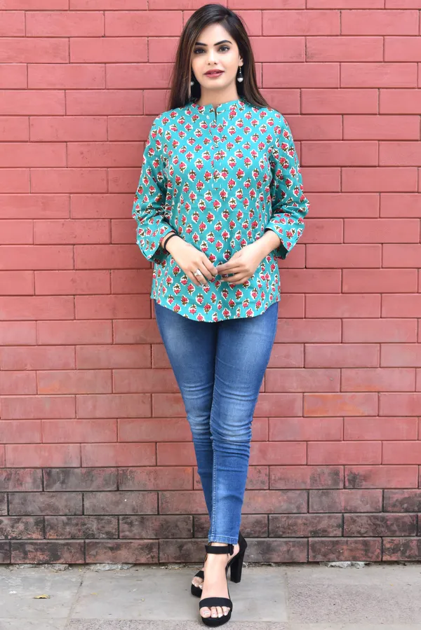 Light_Green_Viscose_Rayon_Casual_Floral_Print_Top_For_Women