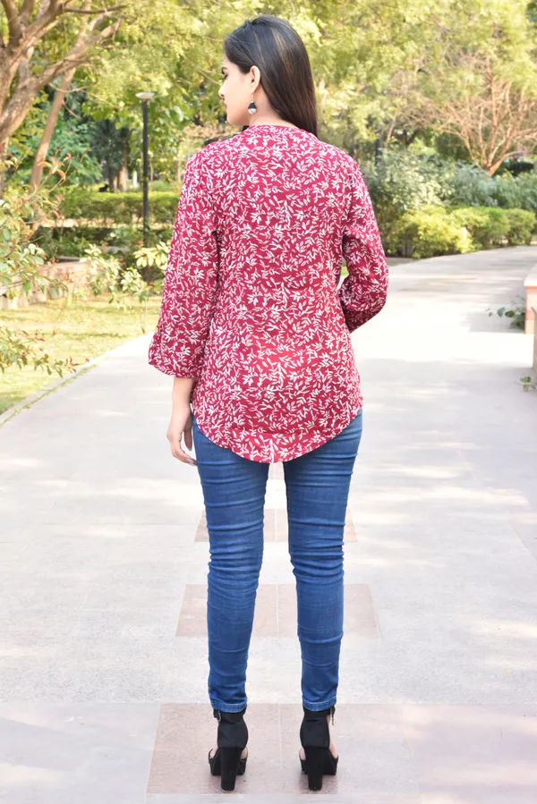 Red_Viscose_Rayon_Casual_Floral_Print_Top_For_Women
