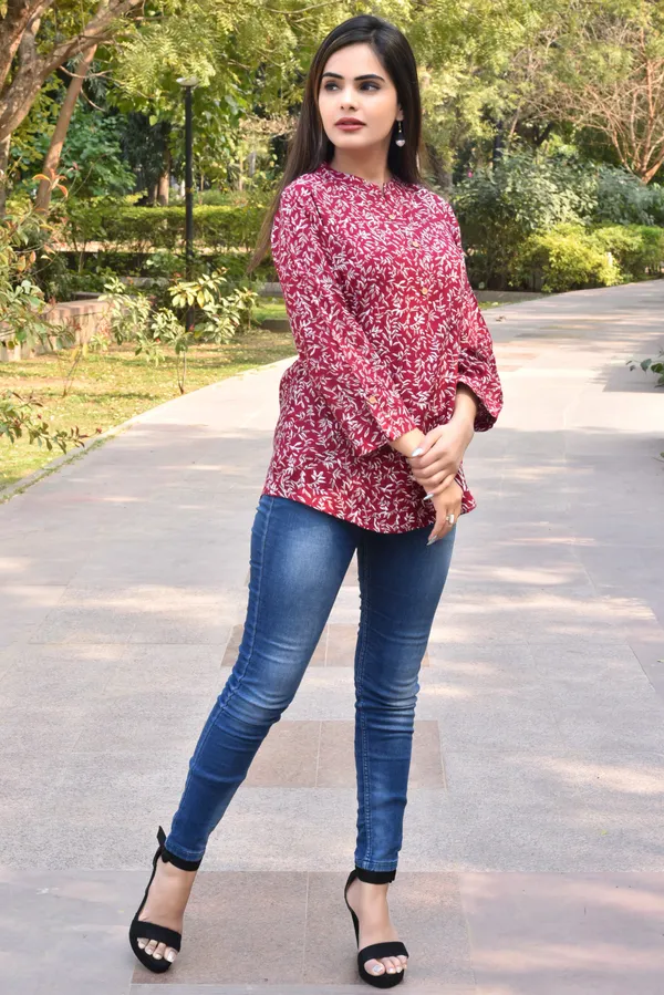 Red_Viscose_Rayon_Casual_Floral_Print_Top_For_Women
