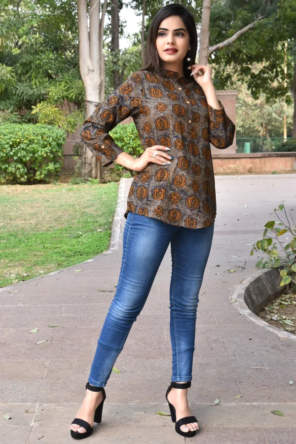 Brown_Viscose_Rayon_Casual_Floral_Print_Top_For_Women