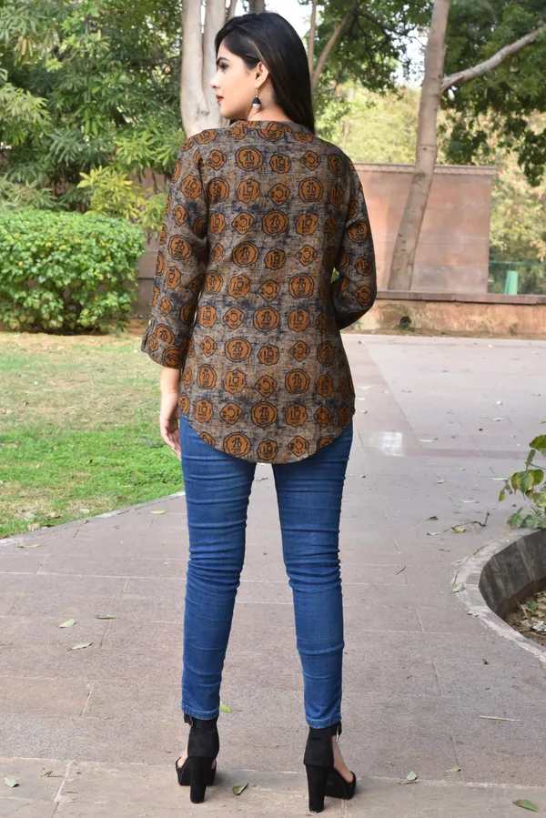 Brown_Viscose_Rayon_Casual_Floral_Print_Top_For_Women