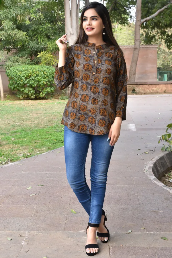 Brown_Viscose_Rayon_Casual_Floral_Print_Top_For_Women