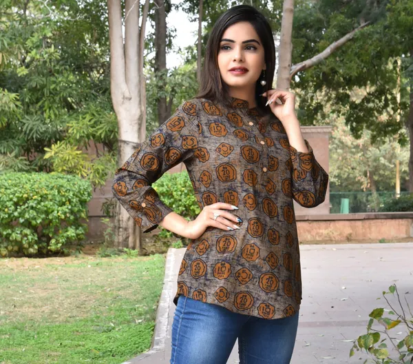 Brown_Viscose_Rayon_Casual_Floral_Print_Top_For_Women