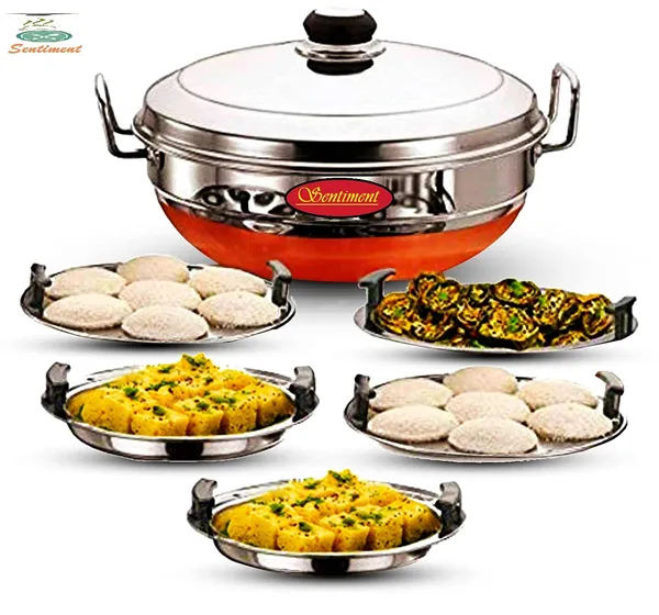 Multicolor_Stainless_Steel_5_Plate_Idli_Cooker_Multi_Kadai_Steamer_With_Copper_Bottom_|_2_Idli_|_2_Dhokla_|_1_Patra_|_Momo'S_|_(28.5_Cm_Dia)