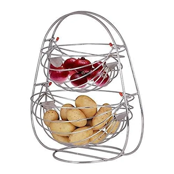 Black_Stainless_Steel_2-Tier_Swing_Step_Shelf_Rack_Fruits_&_Vegetable_Trolley_Container_Basket_Countertop_(2_Layer)