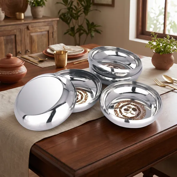 Set_Of_5_-_Grey_Stainless_Steel_Heavy_Gauge_Mirror_Polish_Halwa_Plates_With_Mirror_Finish_13Cm_Dia__Pc_0.3_Liters