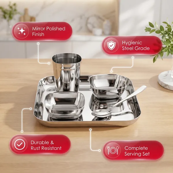 Grey_Stainless_Steel_Dinner_Set_For_Kids_Square_2_Bowls_Glass_Spoon_Plate_(8_Inch_Square)