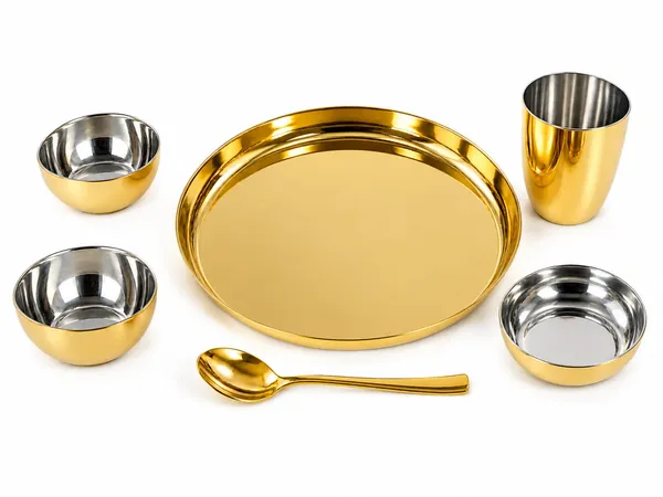 Golden_PVD_Stainless_Steel_Dinner_Set_3_Bowls_Glass_Spoon_Plate_(12_Inch_Plain;Steel_)