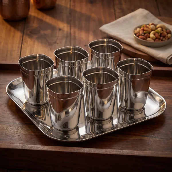 Grey_Stainless_Steel_Drinking_Glass_With_Serving_Tray