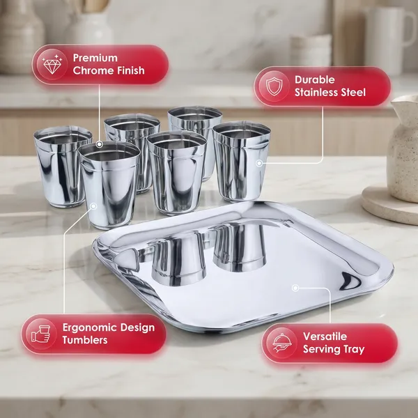 Grey_Stainless_Steel_Drinking_Glass_With_Serving_Tray
