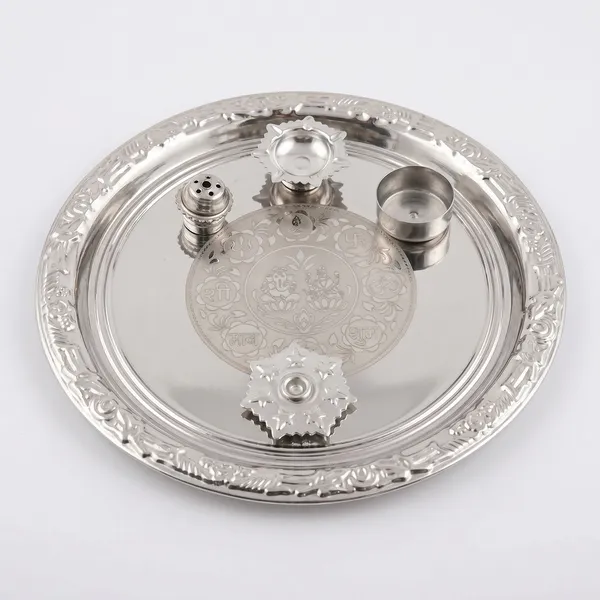 Multi_Silver_Stainless_Steel_Laser_Printed_Puja_Thali_12_Inches_Made_In_India