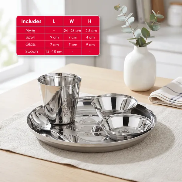 Grey_Stainless_Steel_Dinner_Set__6_Piece_Dinner_Set_Bowl_Sweet_Dish_(Halwa_Plate)_Glass_Spoon_Fork_And_Plate_(Kids_Set_Laser_Printed_1)
