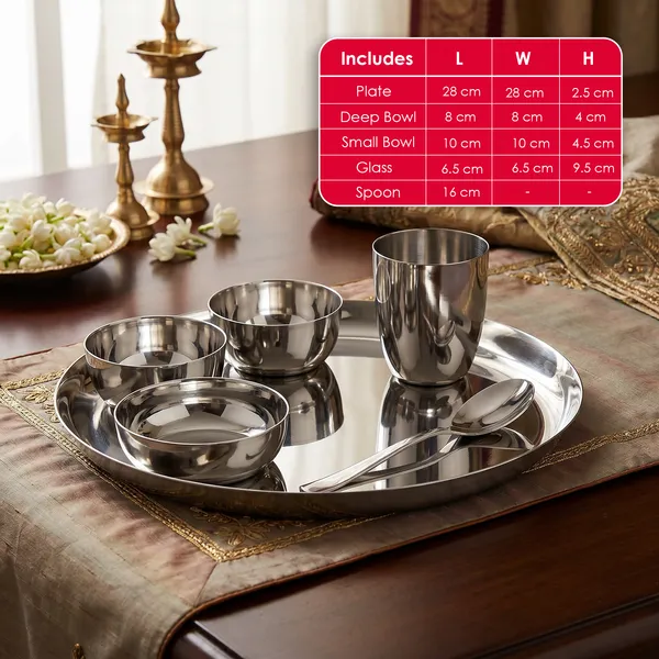 Grey_S_K_Metal_Customised/Custom_Laser_Print_Stainless_Steel_Dinner_Set__3_Bowls_Glass_Spoon_Plate_(12_Inch_Plain;Steel_)