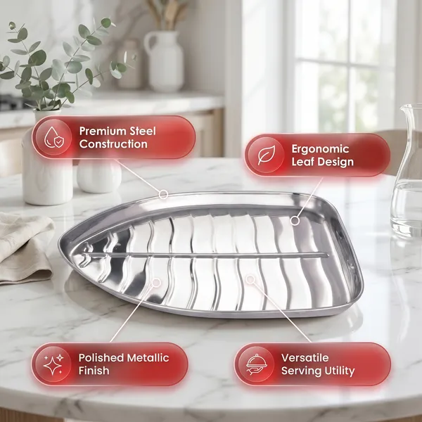 Grey_Stainless_Steel_Leaf_Shaped_Dinner_Plate