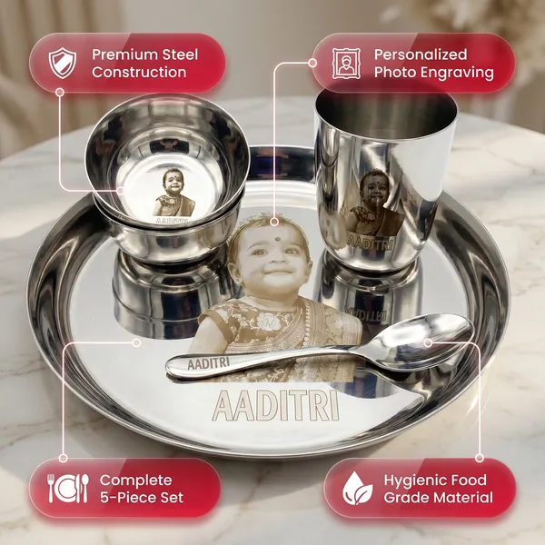 Grey_Customised/Custom_Metal_Laser_Print_Stainless_Steel_Dinner_Set_For_Kids__2_Bowls_Glass_Spoon_Plate_(8_Inch_Plain)__Steel
