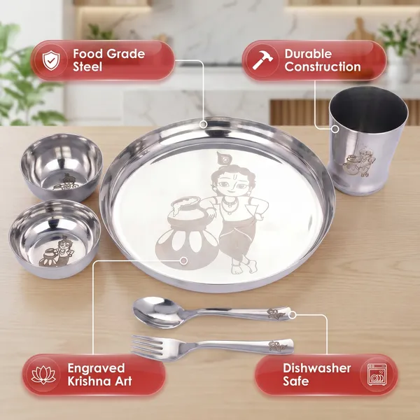 Grey_Stainless_Steel_Dinner_Set__6_Piece_Dinner_Set_Bowl_Sweet_Dish_(Halwa_Plate)_Glass_Spoon_Fork_And_Plate_(Baal_Kishan)