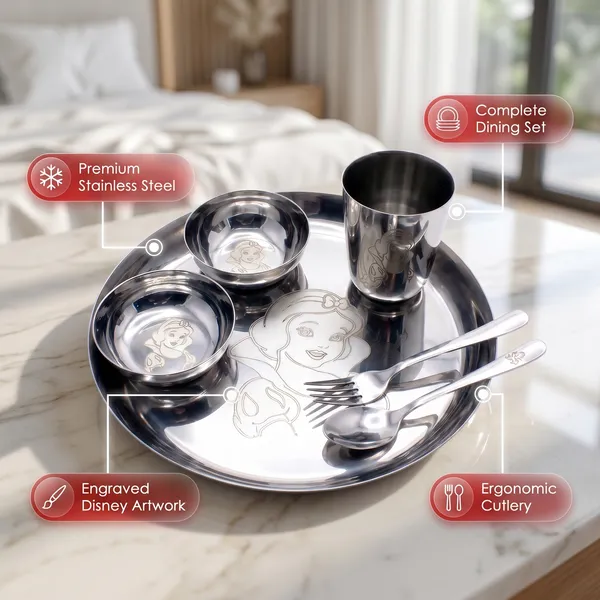 Grey_Stainless_Steel_Dinner_Set__6_Piece_Dinner_Set_Bowl_Sweet_Dish_(Halwa_Plate)_Glass_Spoon_Fork_Plate_(Kids_Set_Laser_Printed_For_Girls)