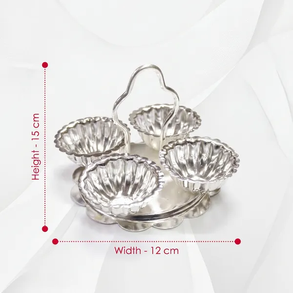 Set_Of_12_-_Silver_Stainless_Steel_Chaumukha_Matka_Chowmukh_Haldi_Kumkum_Rangoli_Chawal_Holder_Silver_Colour_Coated