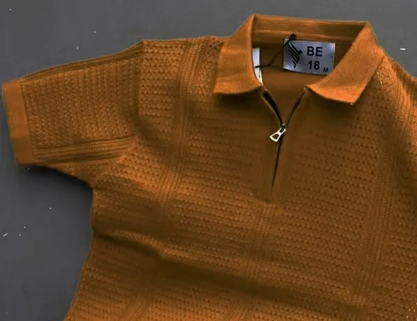 BROWN_MEN'S_TEXTURED_COLLAR_COTTON_CHAIN_T-SHIRT