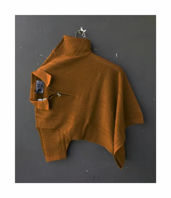 BROWN_MEN'S_TEXTURED_COLLAR_COTTON_CHAIN_T-SHIRT