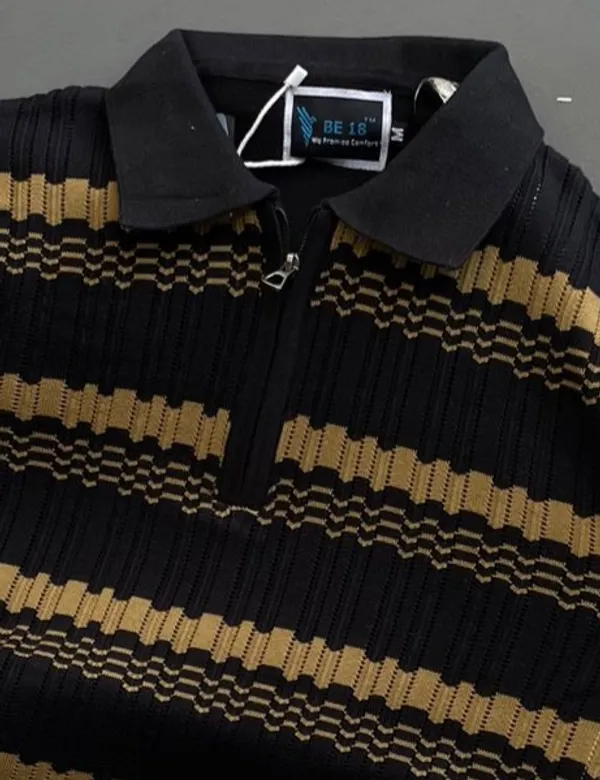Black_Men's_Collar_Chain_Knitted_Half_Sleeve_T-Shirt