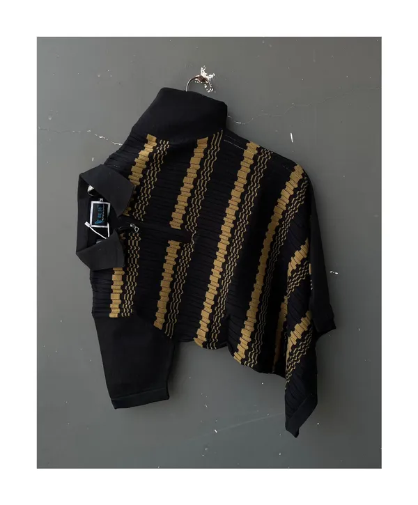 Black_Men's_Collar_Chain_Knitted_Half_Sleeve_T-Shirt