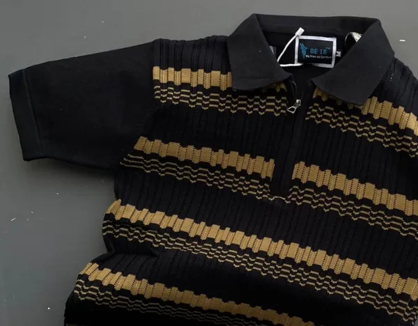 Black_Men's_Collar_Chain_Knitted_Half_Sleeve_T-Shirt