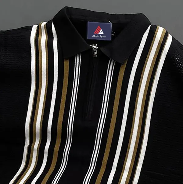 Black_Strip_Men's_Collar_Chain_Knitted_Cotton_Half_Sleeve_Fancy_T-Shirt