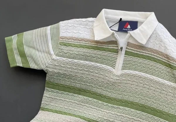 White-Green__Men's_Collar_Chain_Knitted_Cotton_Fancy_T-Shirt_