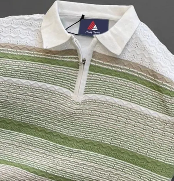 White-Green__Men's_Collar_Chain_Knitted_Cotton_Fancy_T-Shirt_