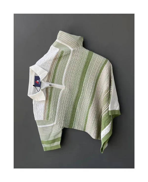 White-Green__Men's_Collar_Chain_Knitted_Cotton_Fancy_T-Shirt_