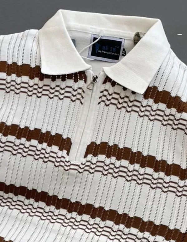 White_Men's_Collar_Chain_Knitted_Half_Sleeve_T-Shirt