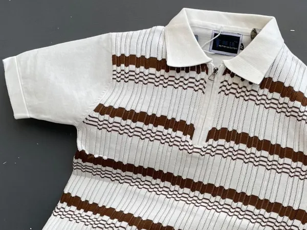 White_Men's_Collar_Chain_Knitted_Half_Sleeve_T-Shirt
