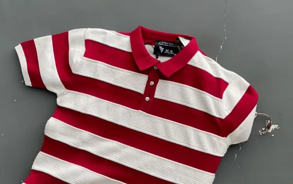 White-Red_Men's_Collar_Button_Knitted_Cotton__Colorblock_T-Shirt_
