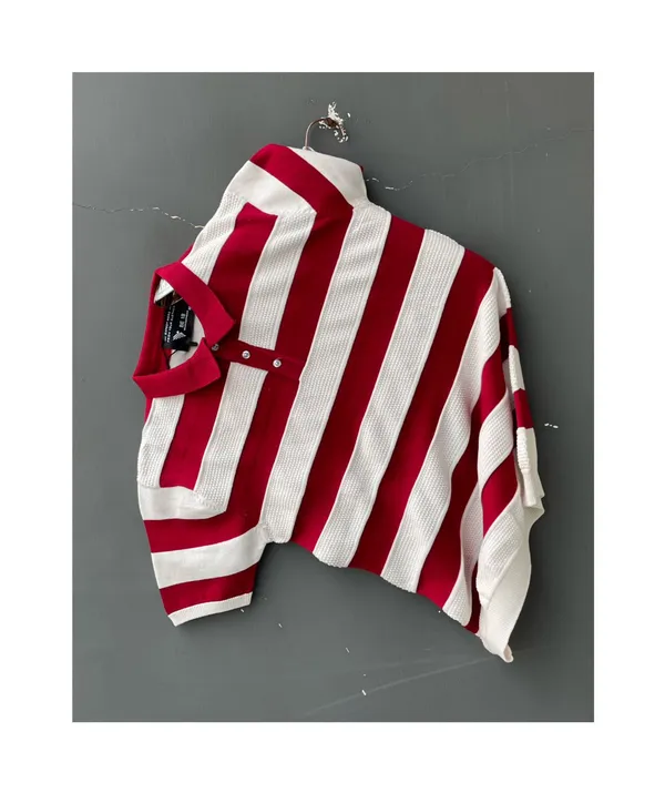 White-Red_Men's_Collar_Button_Knitted_Cotton__Colorblock_T-Shirt_