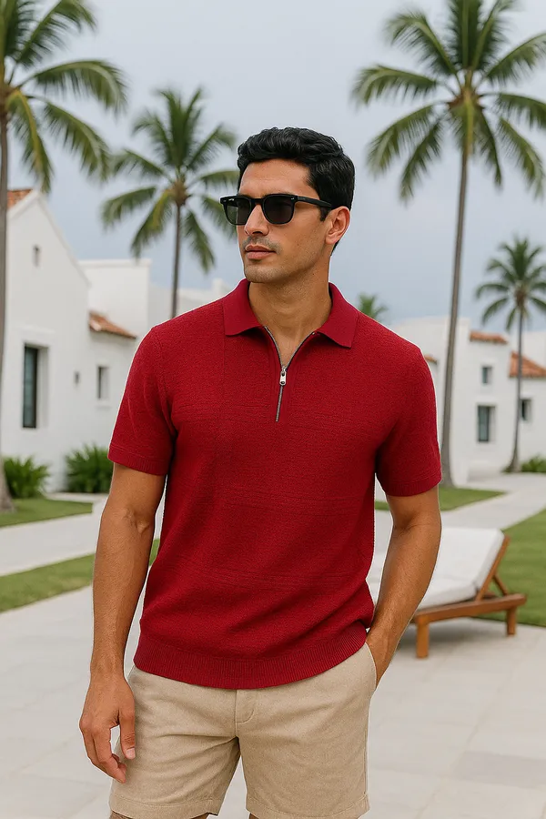 RED_MEN'S_TEXTURED_COLLAR_COTTON_HALF_SLEEVE_T-SHIRT
