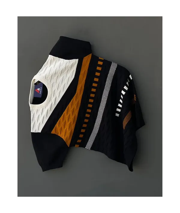 White_&_Black_&_Mustard_Cotton_Half_Sleeve_T-Shirt_For_Men