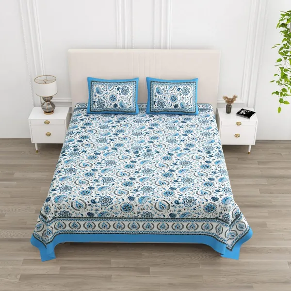 Double_Bed_Cotton_Bedsheet_for_Double_Bed_with_2_Pillow_Covers_|_Premium_King_Size_Bedsheets_|_Blue
