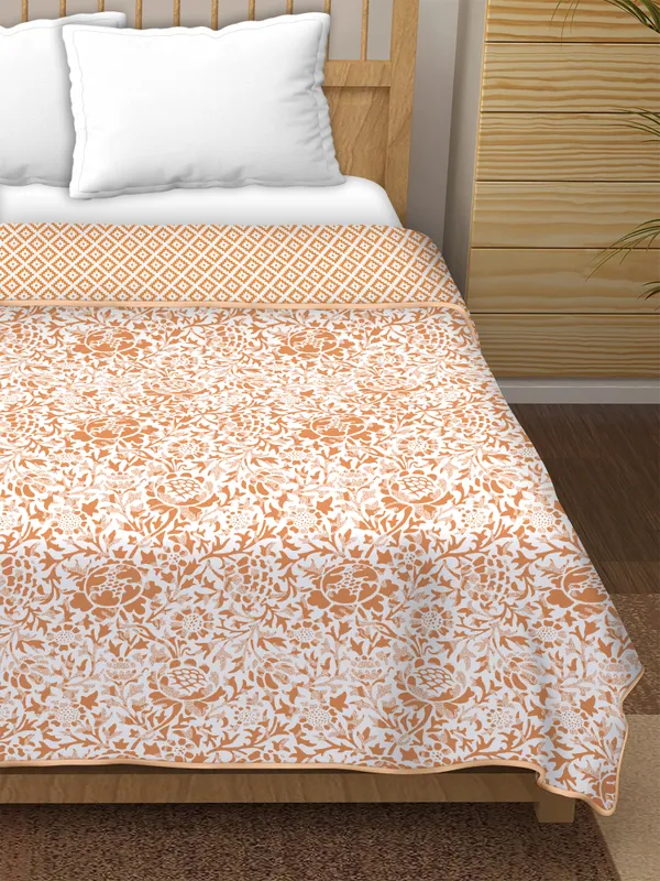 Double_Bed_Orange_&_White_Cotton_Reversible_Dohar_Printed_Blanket_Soft_&_Lightweight_AC_Comforter_Perfect_Festive_Gift_Blankets