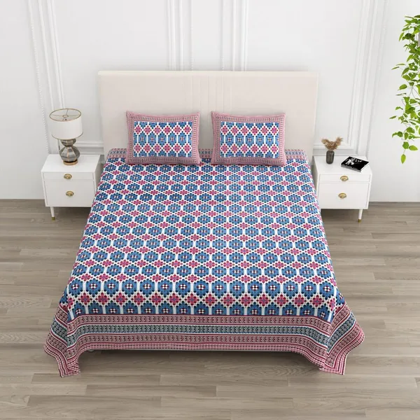 Double_Bed_Cotton_Bedsheet_for_Double_Bed_with_2_Pillow_Covers_|_Premium_King_Size_Bedsheets_|_Blue