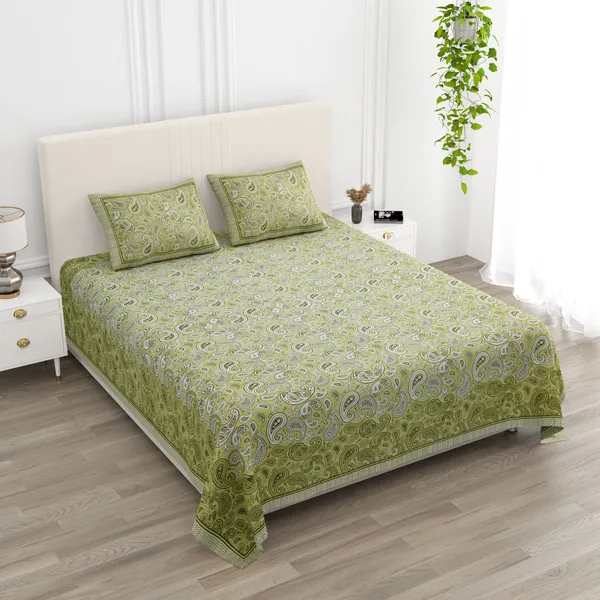 Double_Bed_Green_Cotton_Bedsheet_For_Double_Bed_With_2_Pillow_Covers_Premium_King_Size_Bedsheets