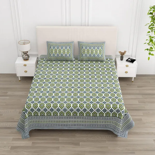 Double_Bed_Cotton_Bedsheet_for_Double_Bed_with_2_Pillow_Covers_|_Premium_King_Size_Bedsheets_|_Green